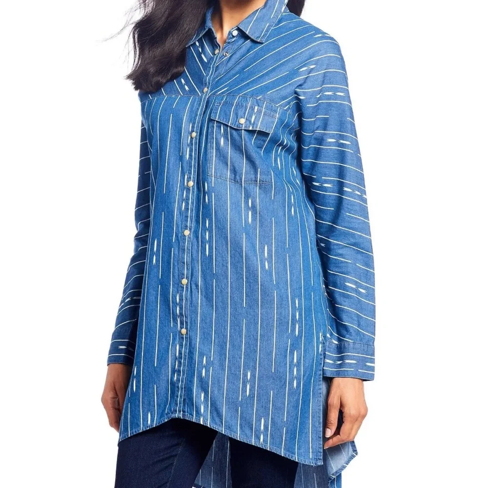 Pendleton Indigo and White Long Tunic Western Flare Pearl Snap New Medium